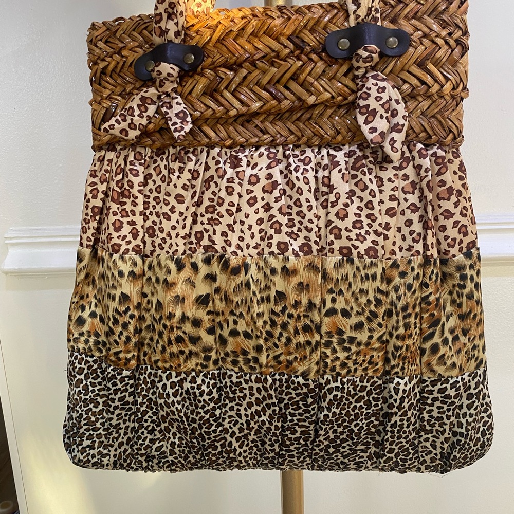Leopard Print Woven Tote Bag